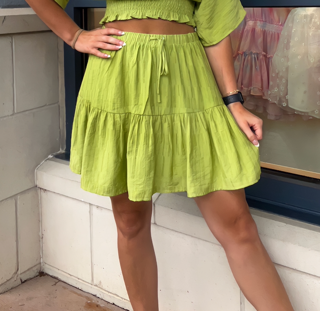 Green Ruffle Mini Skirt