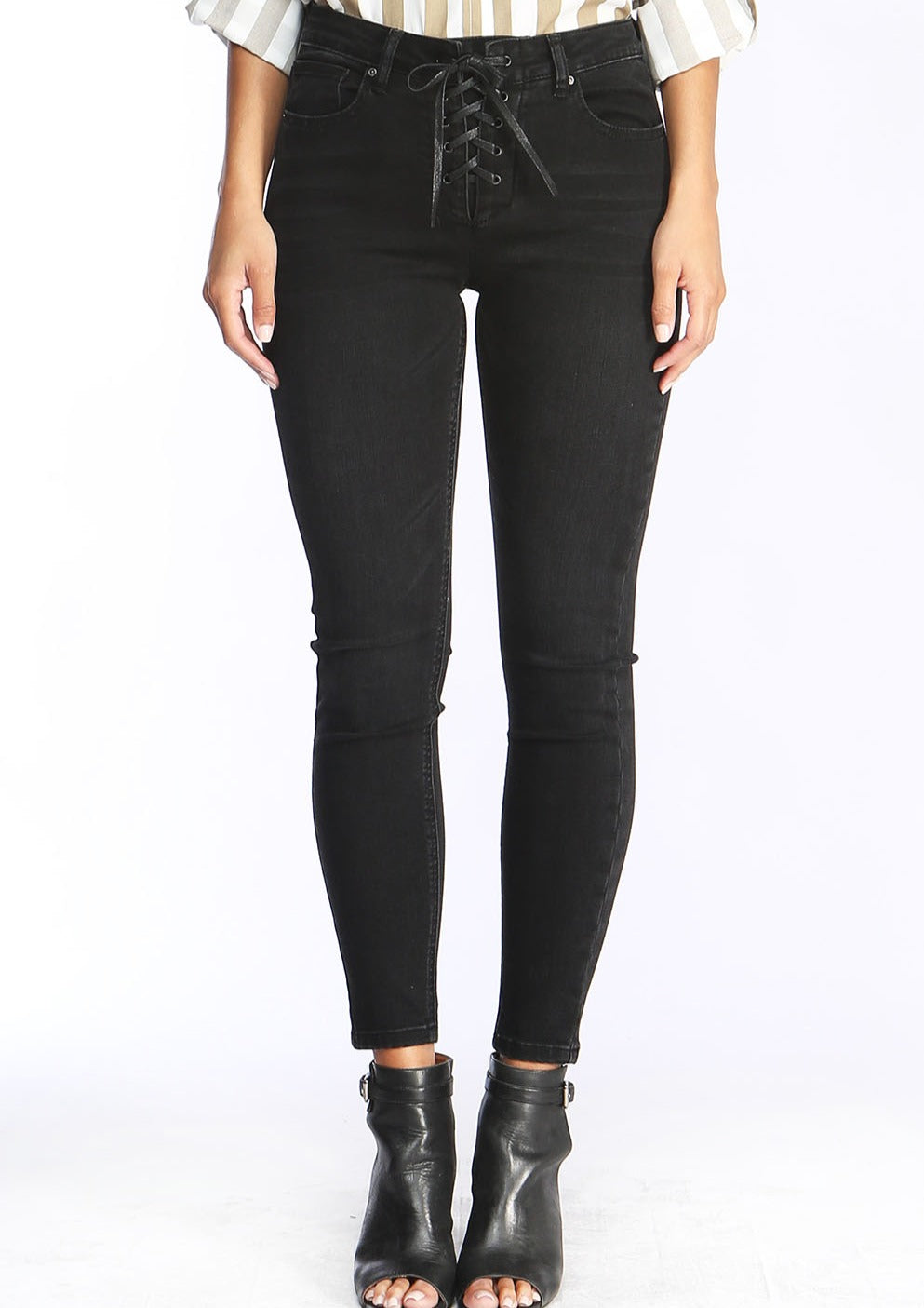 the hanna skinny mid-rise lace-up jeans by velvet heart