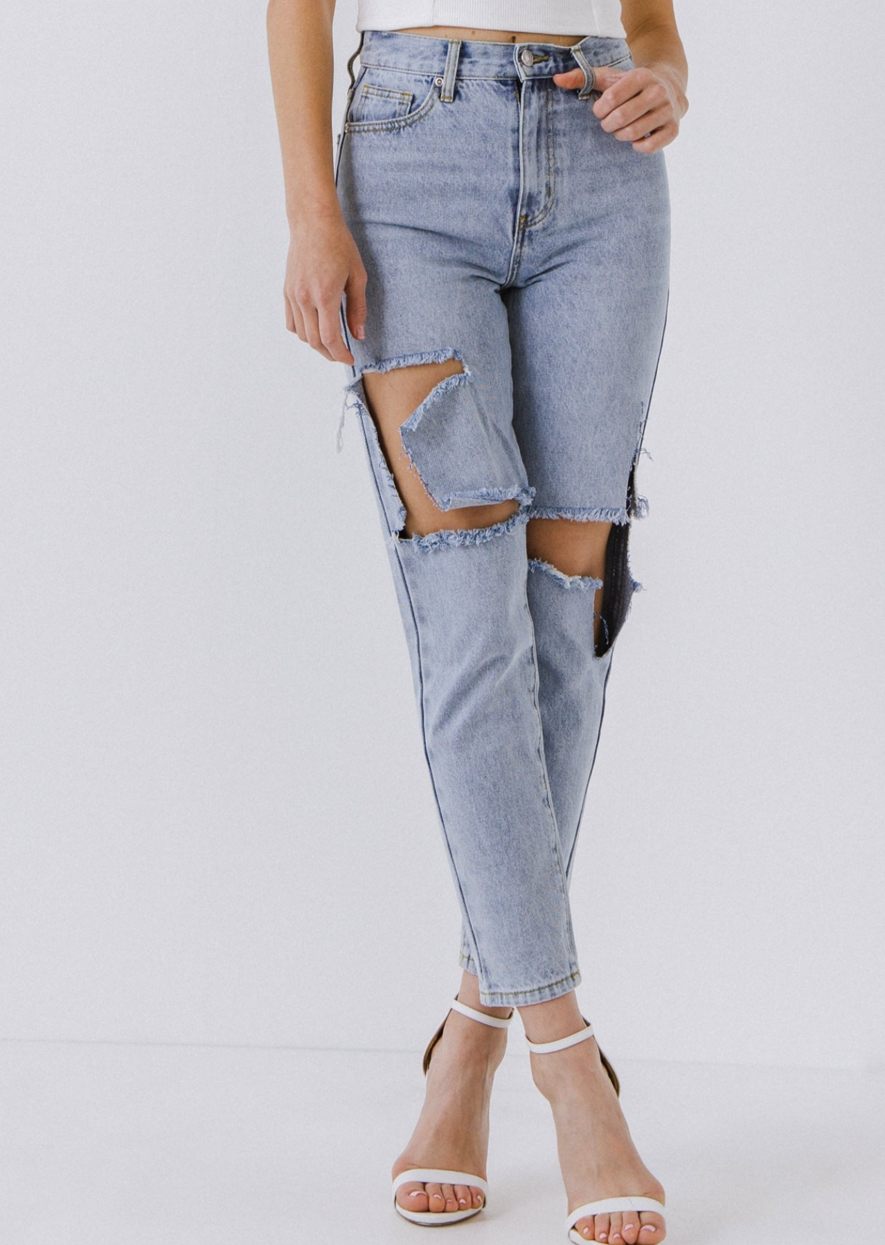 destroyed high waisted skinny jeans