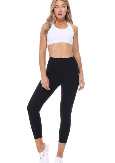 black high rise crop leggings with 4-way stretch